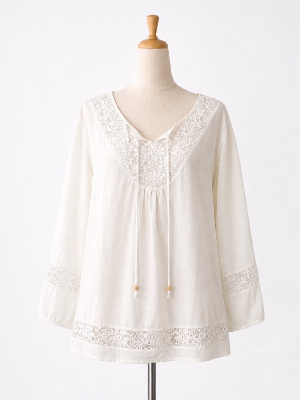 🌼 3/$15 Ivory Lace Peasant Blouse Boho Cottagecore Long Sleeve Top 1XL